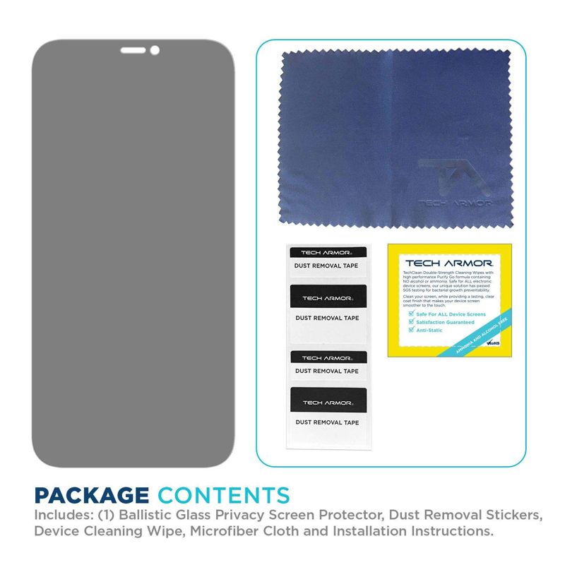 Tech Armor Privacy Ballistic Glass Screen Protector Designed for Apple iPhone 12 and iPhone 12 Pro 6.1 Inch 1 Pack Tempered Glass