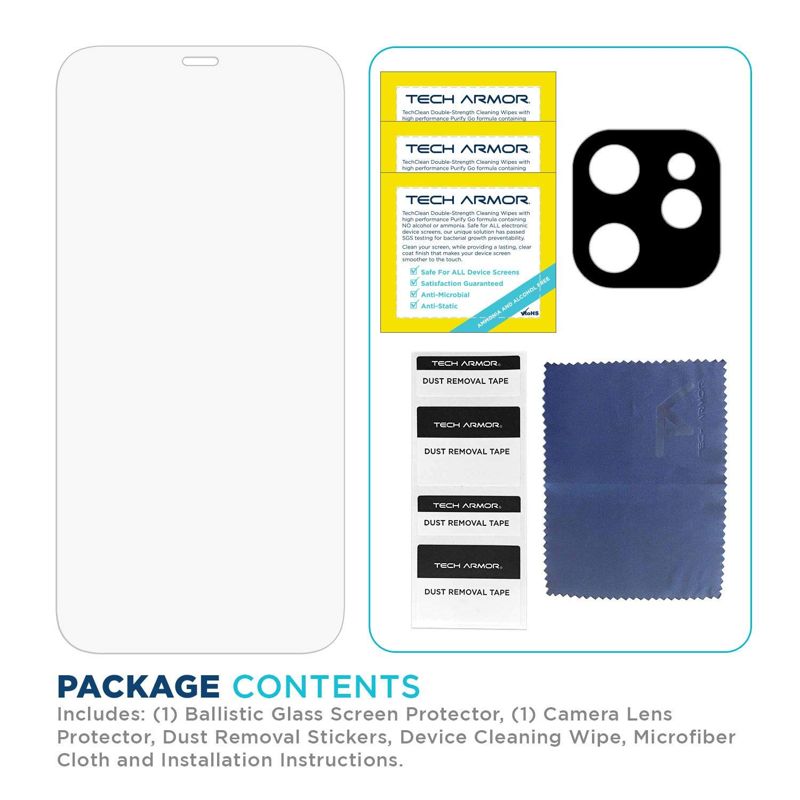 Tech Armor HD Clear Camera Lens Protector and Ballistic Glass Screen Protector Designed for iPhone 12 mini 5.4 Inch 1 Pack Tempered Glass 2020