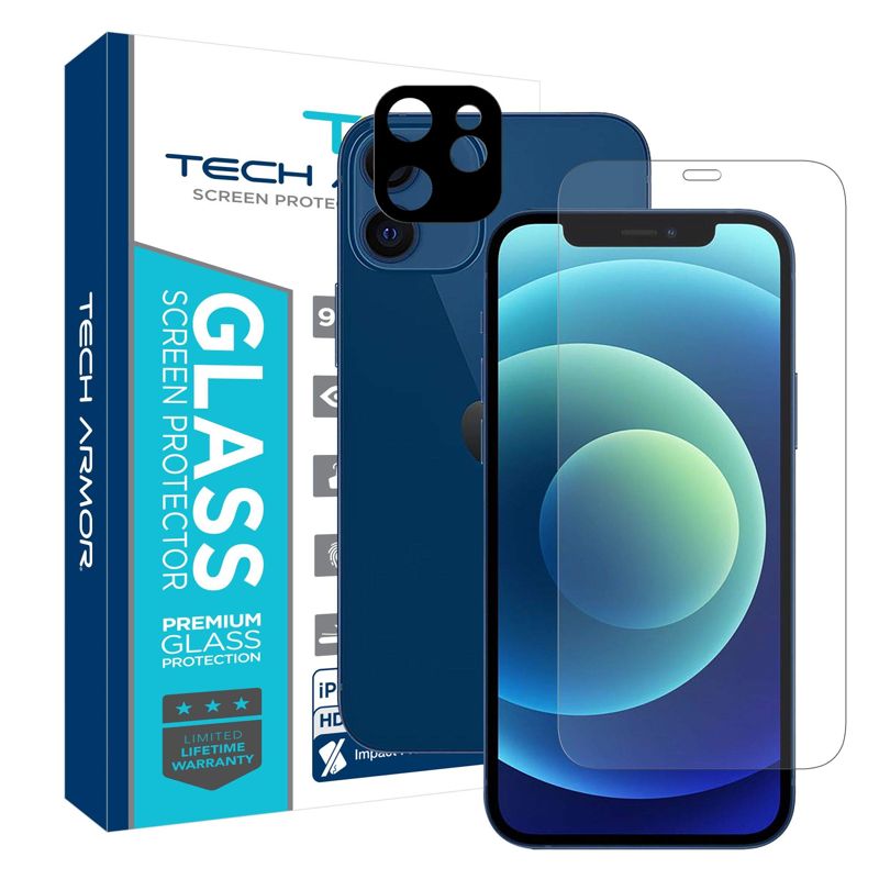 Tech Armor HD Clear Camera Lens Protector and Ballistic Glass Screen Protector Designed for iPhone 12 mini 5.4 Inch 1 Pack Tempered Glass 2020