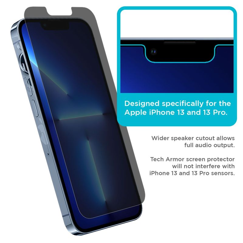 Tech Armor 1 Pack Privacy Ballistic Glass Screen Protector Compatible for Apple NEW iPhone 14 (2022) , iPhone 13 Pro (2021) and iPhone 13 5G 6.1 Inch Tempered Glass