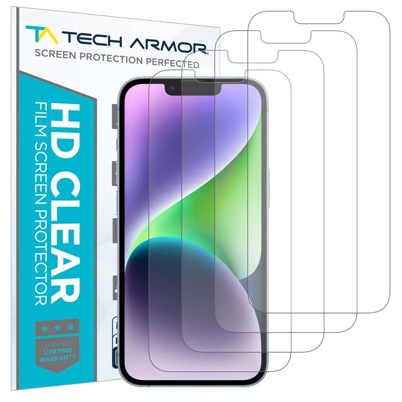 Tech Armor 4 Pack HD Clear Film Screen Protector Compatible for Apple NEW iPhone 14 (2022) , iPhone 13 and iPhone 13 Pro (2021) 5G 6.1 Inch