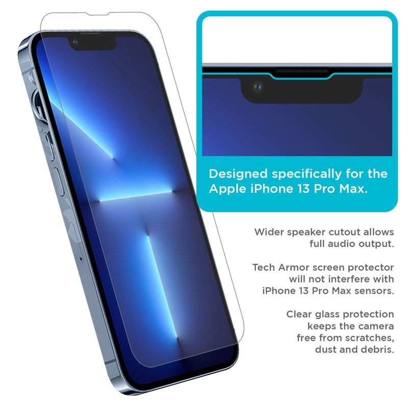 Tech Armor 3 Pack Ballistic Glass Screen Protector Compatible for Apple NEW iPhone 14 Plus (2022) and iPhone 13 Pro Max (2021) 5G 6.7 Inch Tempered Glass