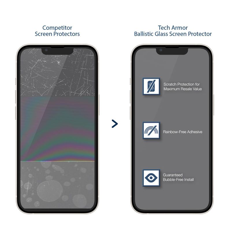 Tech Armor 3 Pack Ballistic Glass Screen Protector Compatible for Apple NEW iPhone 14 Plus (2022) and iPhone 13 Pro Max (2021) 5G 6.7 Inch Tempered Glass