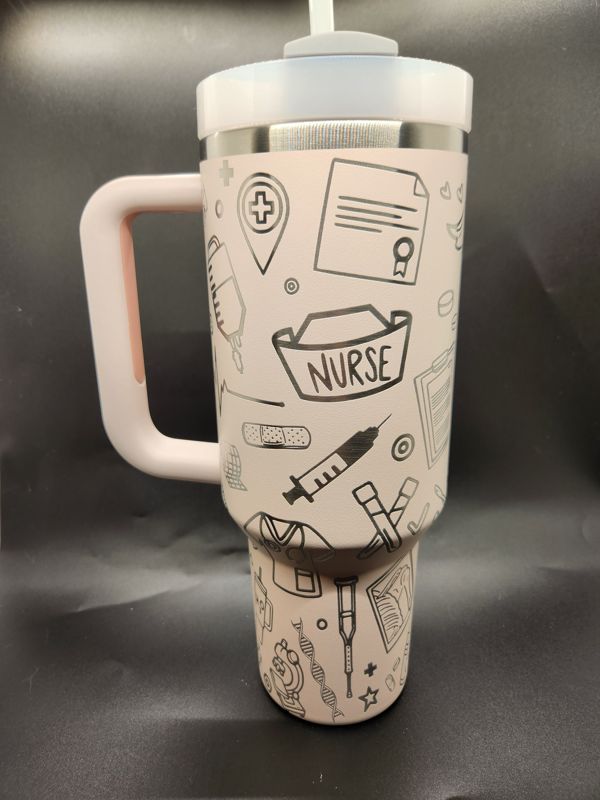 Medical Doctor & Nurse Themed Tumbler Engraved Stanley Quencher 40oz (Cream, Doctor/Nurse Design)