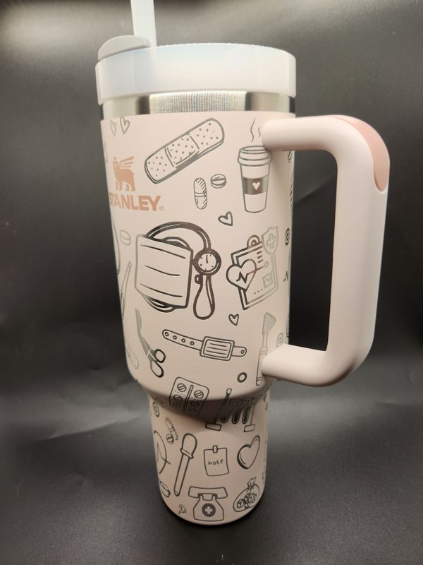 Medical Doctor & Nurse Themed Tumbler Engraved Stanley Quencher 40oz (Cream, Doctor/Nurse Design)