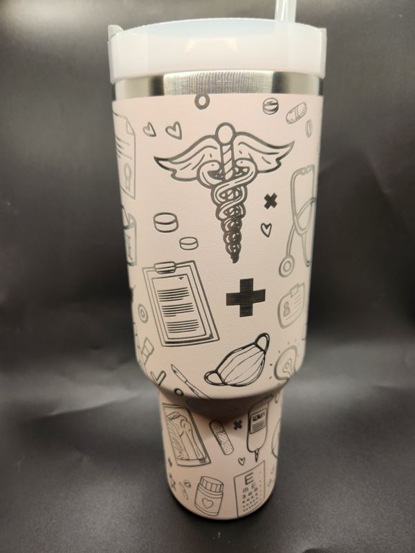 Medical Doctor & Nurse Themed Tumbler Engraved Stanley Quencher 40oz (Cream, Doctor/Nurse Design)