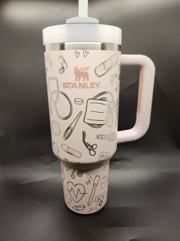 Medical Doctor & Nurse Themed Tumbler Engraved Stanley Quencher 40oz (Cream, Doctor/Nurse Design)