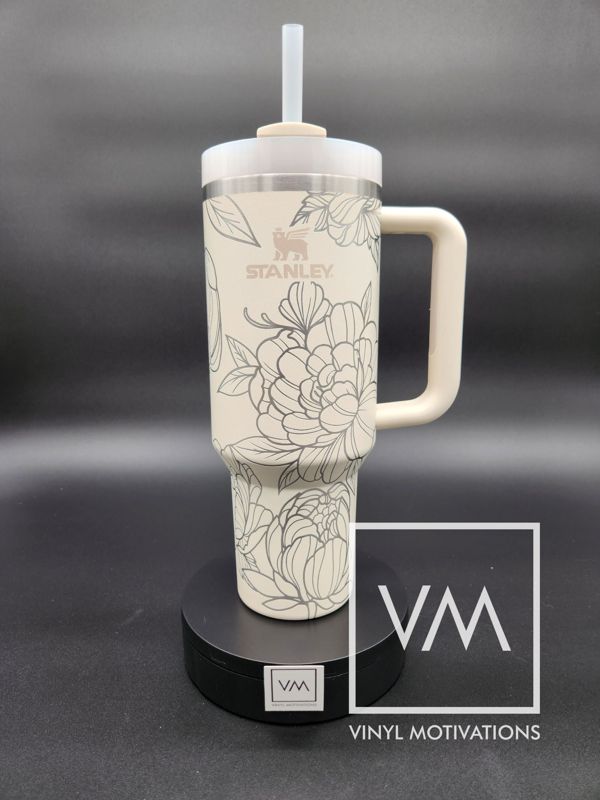 Spring Peony Tumbler Engraved Stanley Quencher 40oz (Cream 30oz, Daisy Pattern)