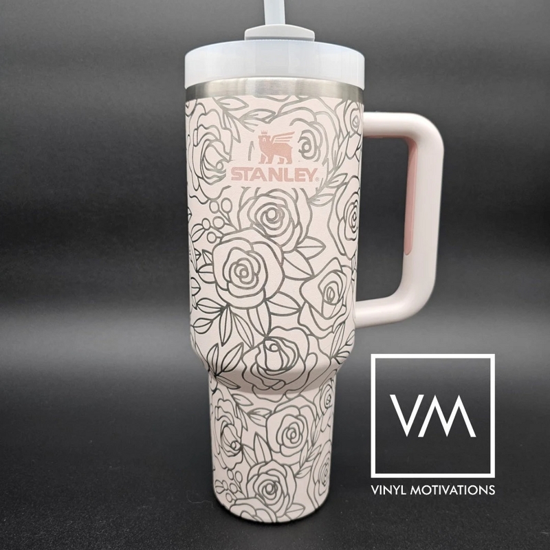 Spring Rose Tumbler Engraved Stanley Quencher 40oz (Cream 30oz, Roses)