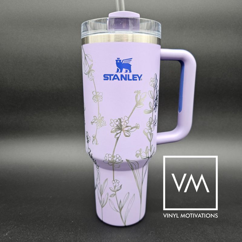 Lavender Design Tumbler Engraved Stanley Quencher 40oz (Cream)