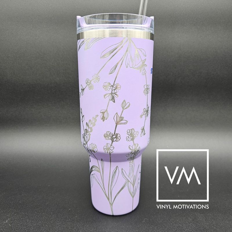 Lavender Design Tumbler Engraved Stanley Quencher 40oz (Cream)