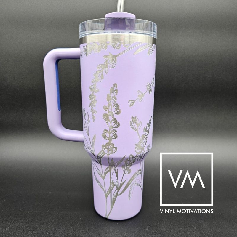 Lavender Design Tumbler Engraved Stanley Quencher 40oz (Cream)
